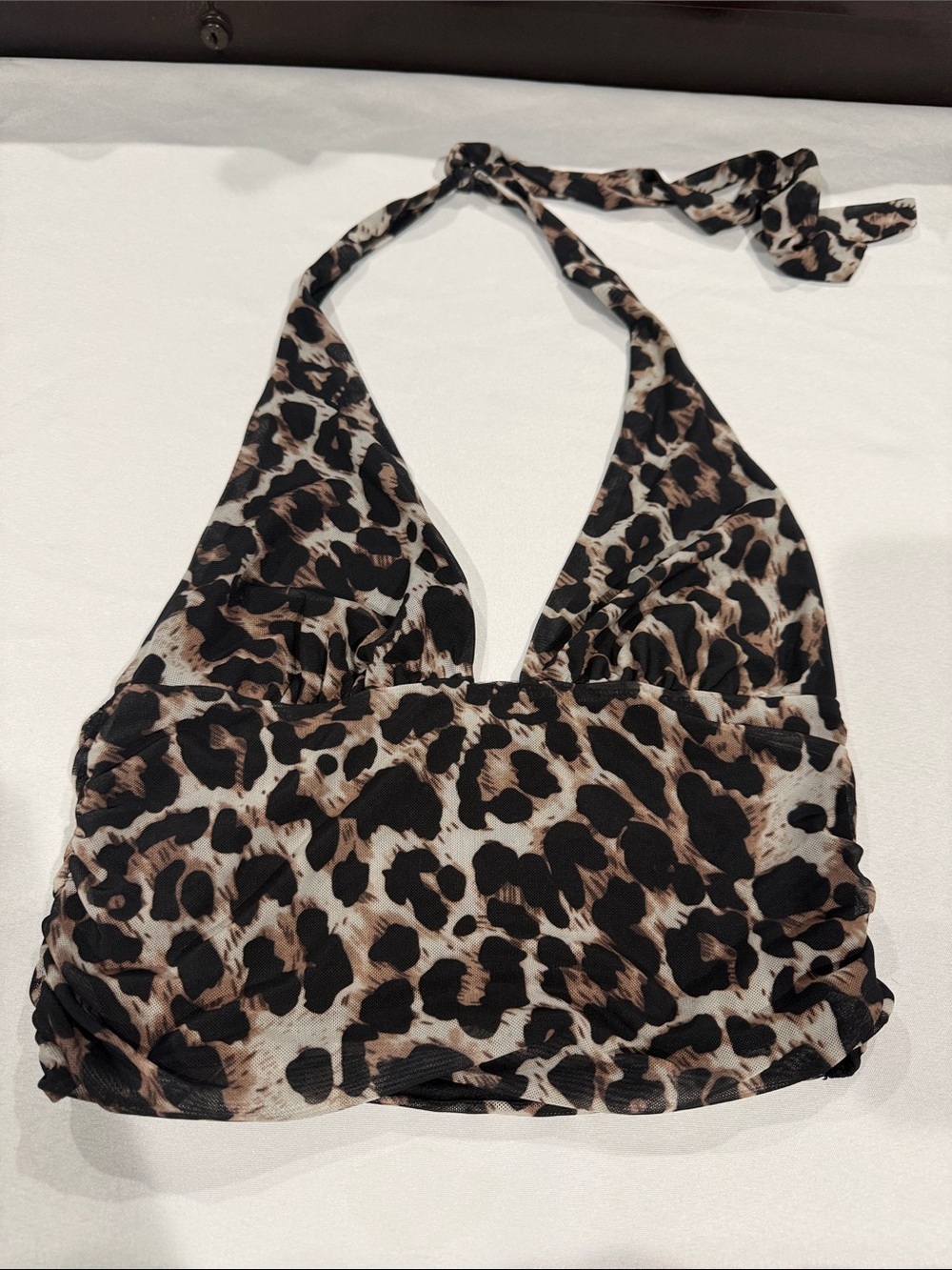 La Hearts Black Halter Top with Leopard Trim